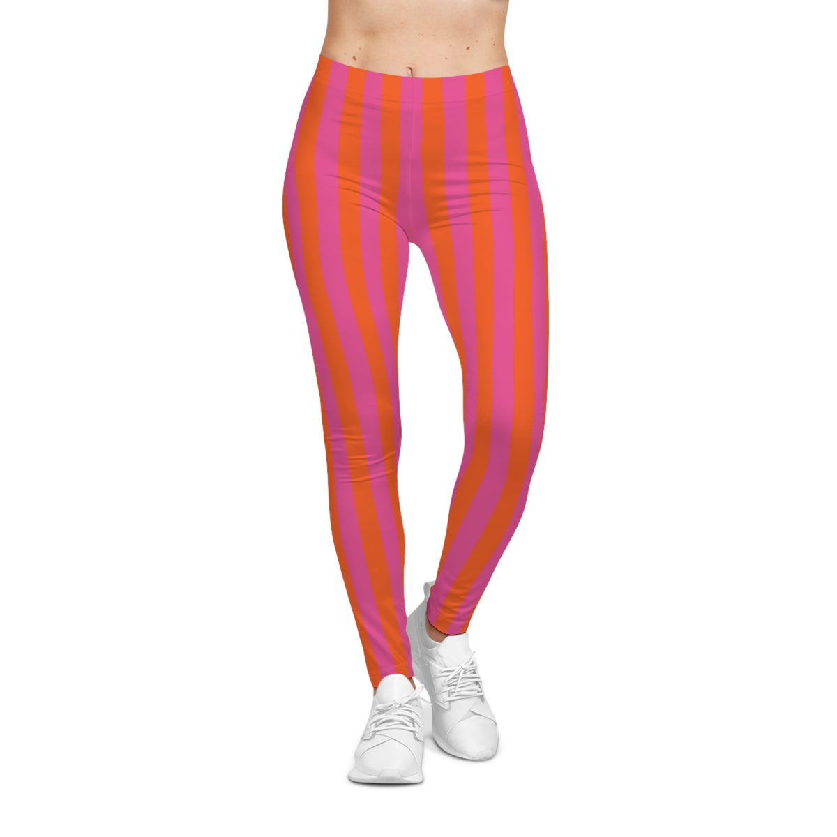 Damen Casual Leggings (AOP) Streifen rosa orange