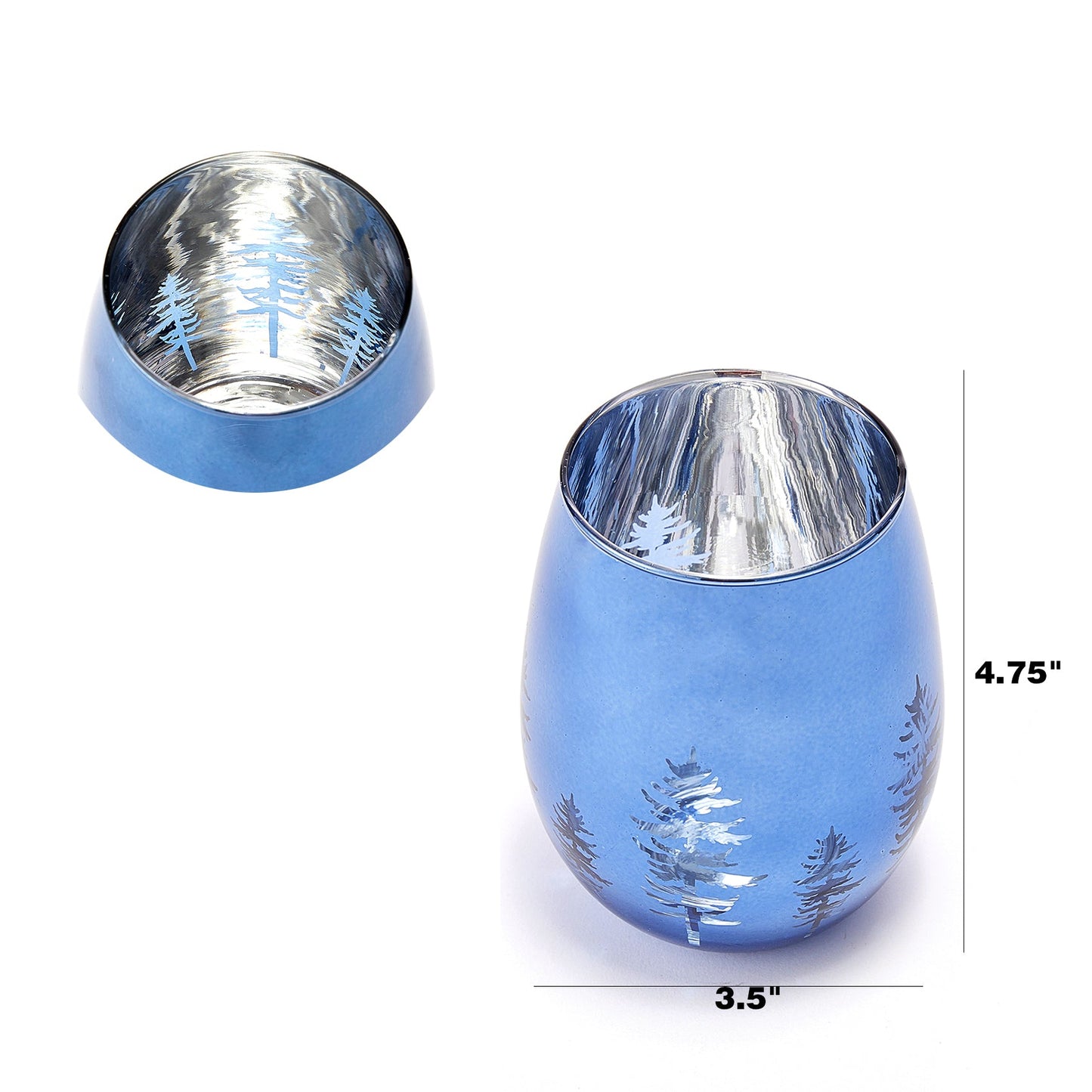 Crystal Christmas Tree Stemless Wine & Water Glasses - Set of 2 - Holiday Themed Vibrant Blue Etched Winter Snow Wonderland Frosted Glass, Perfect For Seasonal Parties, Gifts for Him & Her Trees Décor