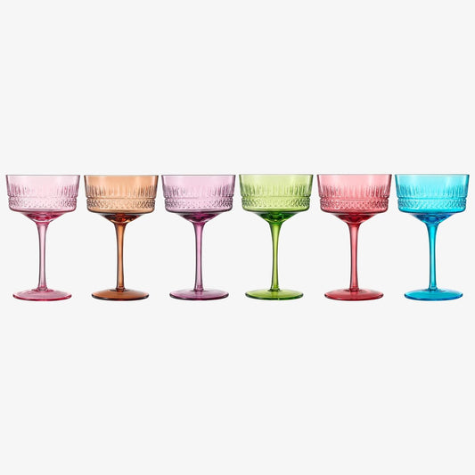 Art Deco Colored Crystal Coupe Glass | Set of 6 | Large 9.6oz Stemmed Glassware
