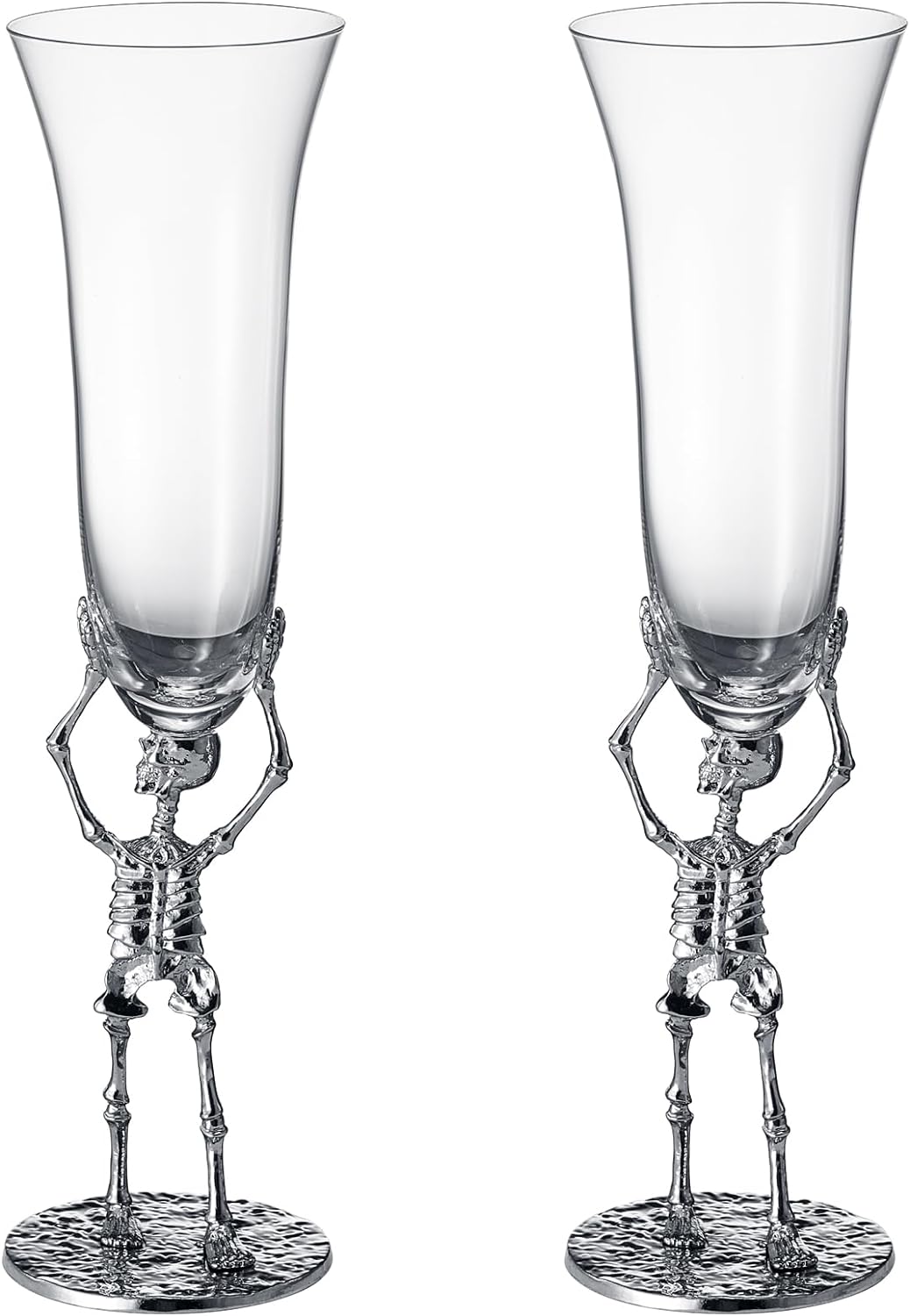 Stemmed Skeleton Champagne Flute Glass | Set of 2 | 7.5oz Halloween Skeleton Glasses 10" H, Goth Gifts, Skeleton Gifts, Skeleton Decor, Spooky Wine Gift Set, Perfect for Halloween Themed Parties