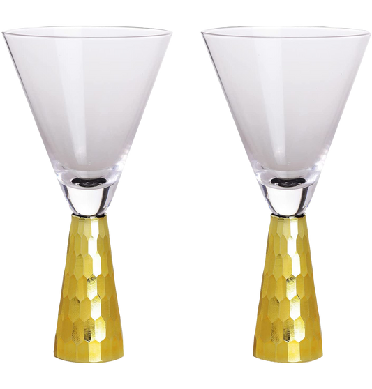 Set of 2 Elegant Gold Funnel Shaped Cocktail/Martini Glasses - 8oz