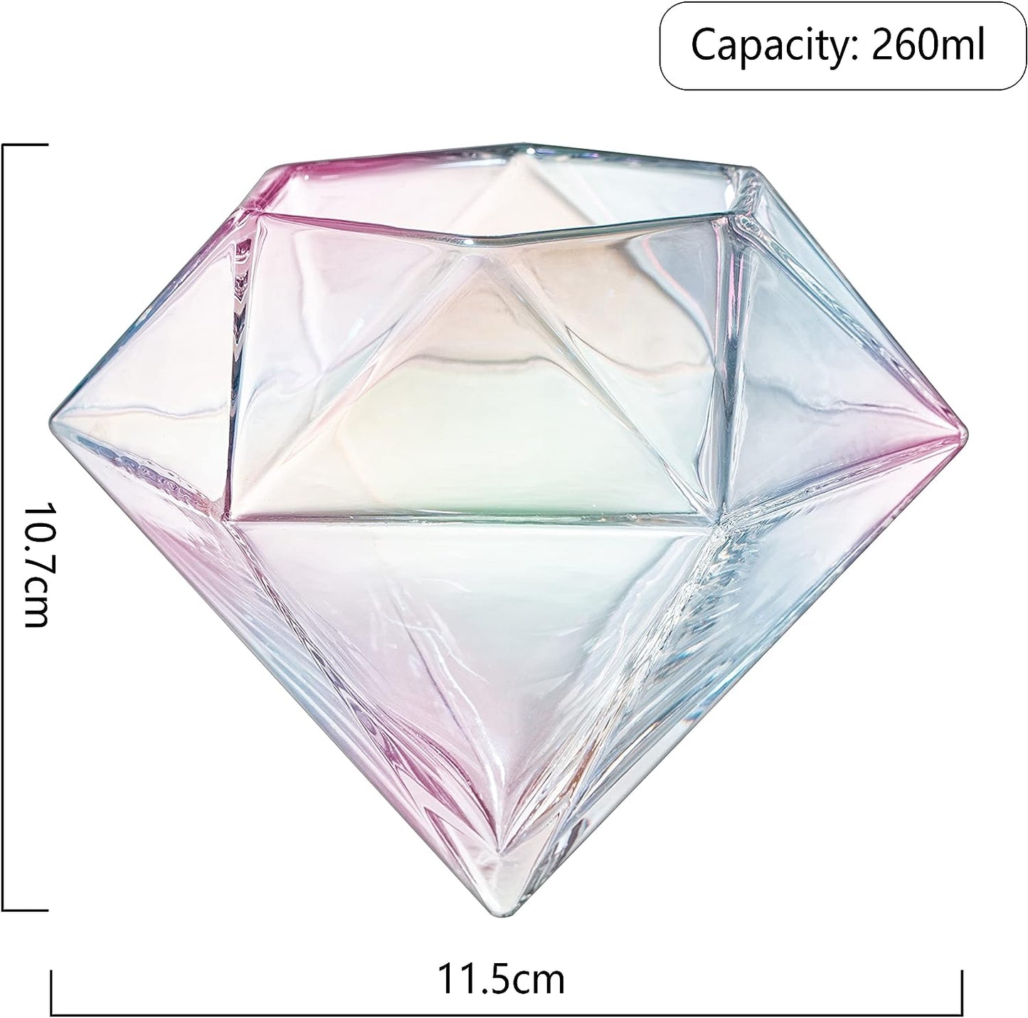 Set of 2 Iridescent Diamond Whiskey & Wine Glasses 10oz - Wine, Whiskey, Water, Diamond Shaped, Diamonds Collection Sparkle Patented Wine Savant - Stands Alone, Or on Stand