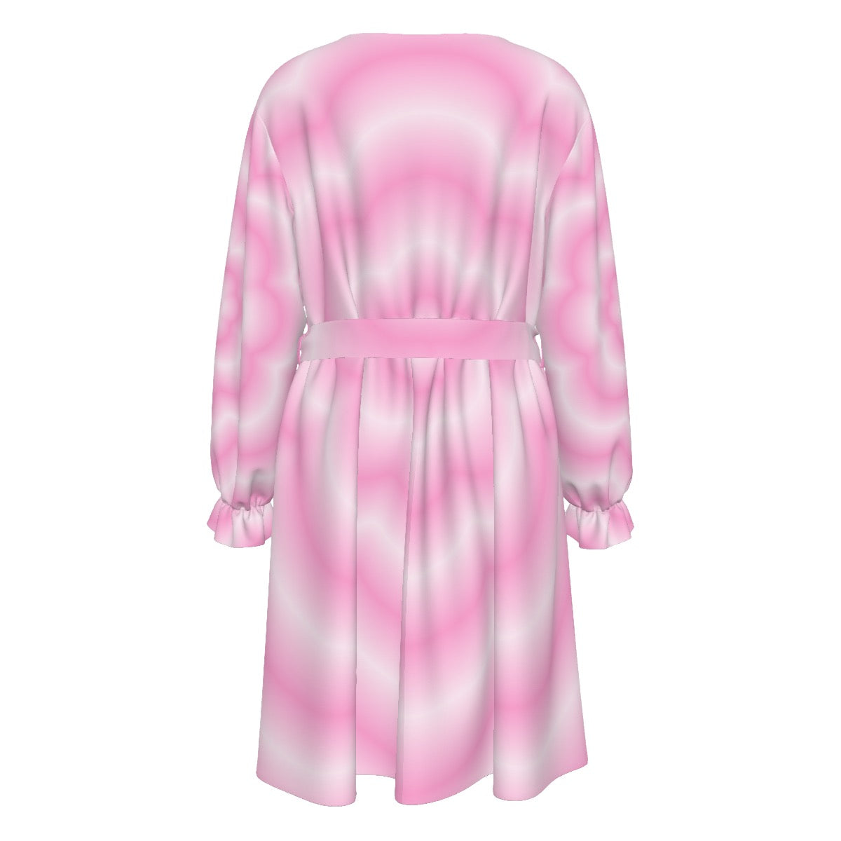Pink Blur Flower Women's V-neck Dress With Waistband (Plus Size)