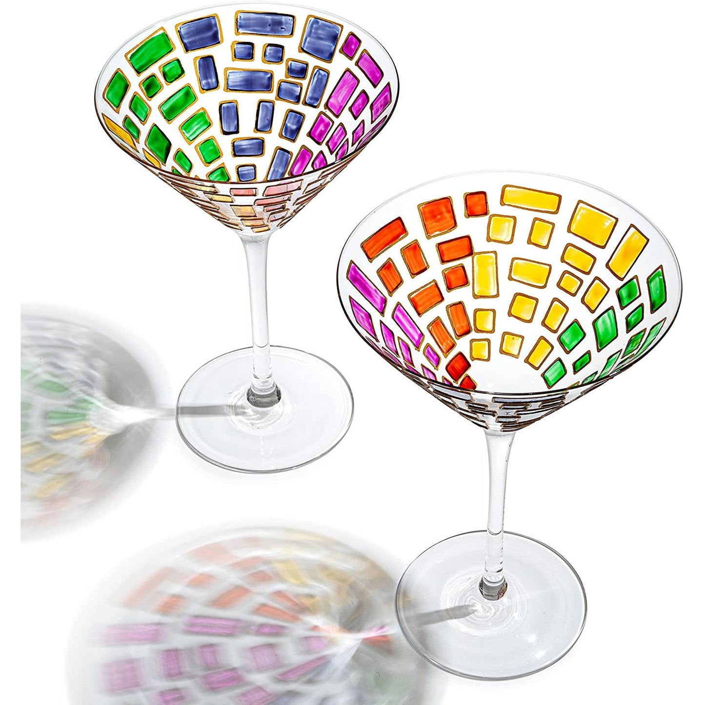 Renaissance Holiday Stained Glass Windows, Artisanal Hand Painted Glassware - The Wine Savant - Gift Idea Her, Him, Birthday, Mom, Housewarming, Gifts Ideas for Women & Men (Martini Glasses)