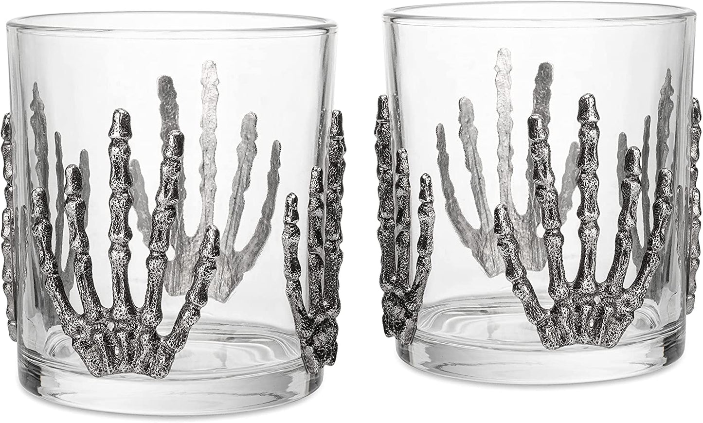 The Wine Savant Skeleton Hand Wine Glass Set of 2 10 oz Glasses 5" H, Goth Gifts, Skeleton Gifts, Skeleton Decor, Spooky Glass Gift Set, Goth Decor, Unique Themed Parties