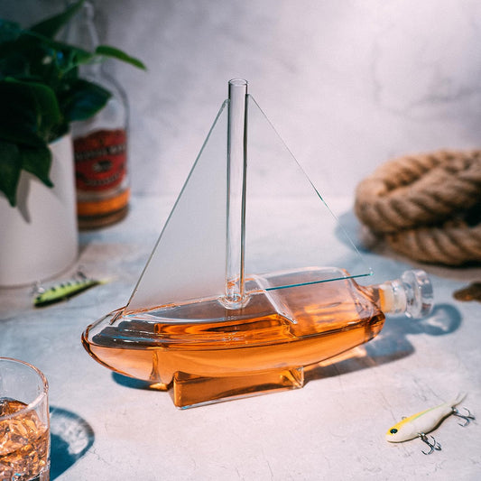 Sailboat Whiskey & Wine Decanter Ship - The Wine Savant Ship Decanter Set 750ml - Drink Dispenser for Wine, Whiskey, Ship In A Bottle Decanters Bar Set, Liquor Scotch Bourbon, Boating Mariner Gifts