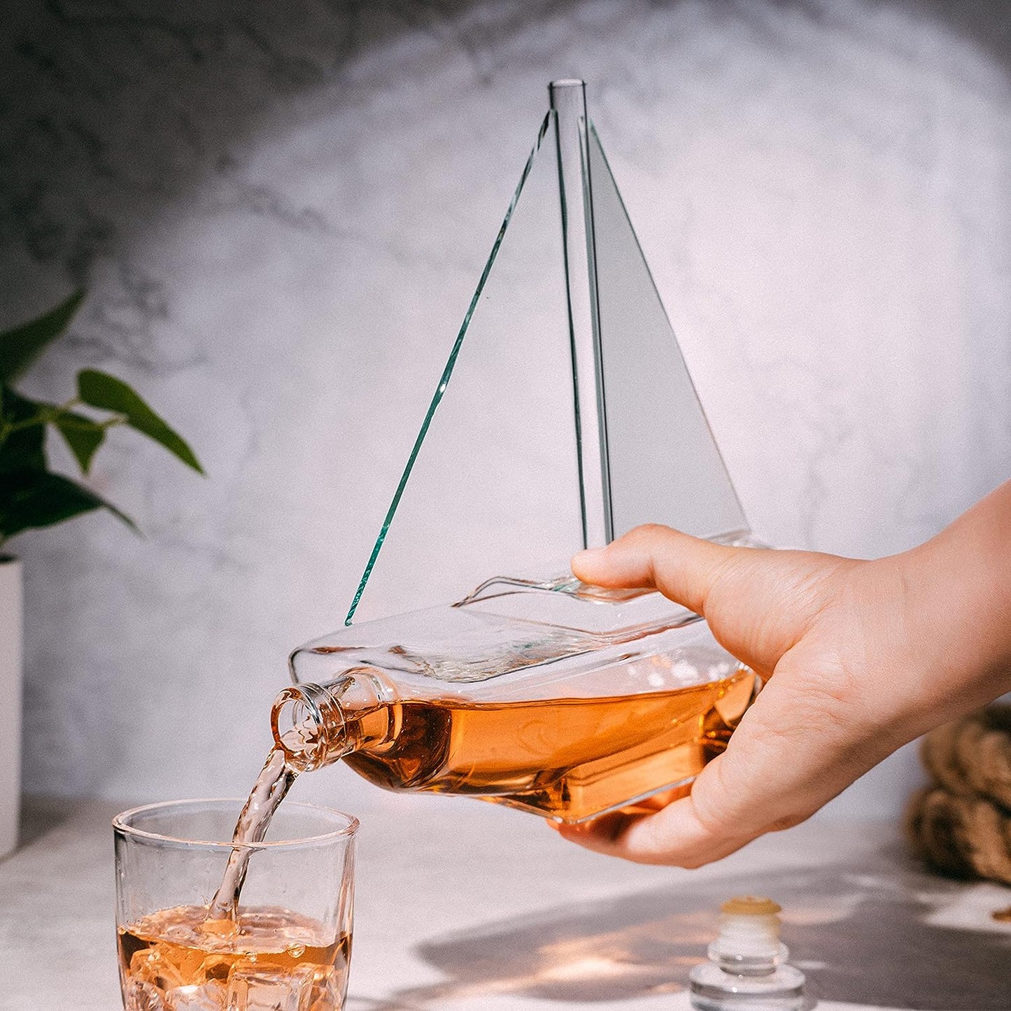 Sailboat Whiskey & Wine Decanter Ship - The Wine Savant Ship Decanter Set 750ml - Drink Dispenser for Wine, Whiskey, Ship In A Bottle Decanters Bar Set, Liquor Scotch Bourbon, Boating Mariner Gifts