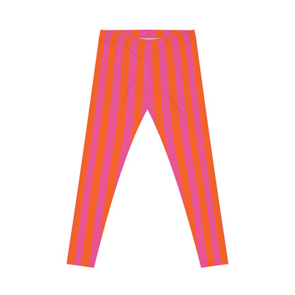 Women's Casual Leggings (AOP) Stripes pink orange