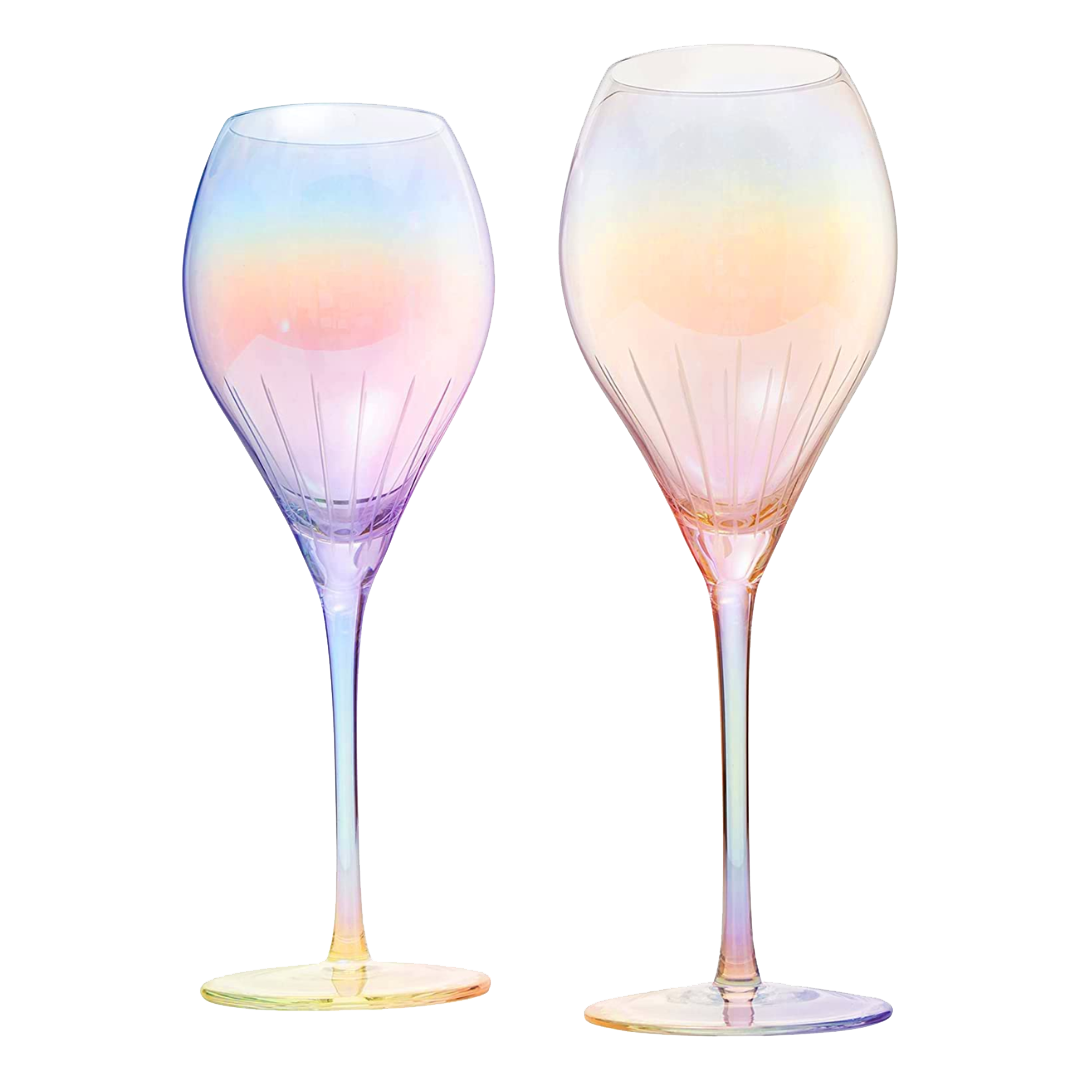 Parisian Performance Glassware French Paris Collection Crystal Pink Glasses, Red & White Wines - The Wine Savant - For Weddings Present Everyday Beautiful Gift Anniversary (Iridescent Wine 2 set)