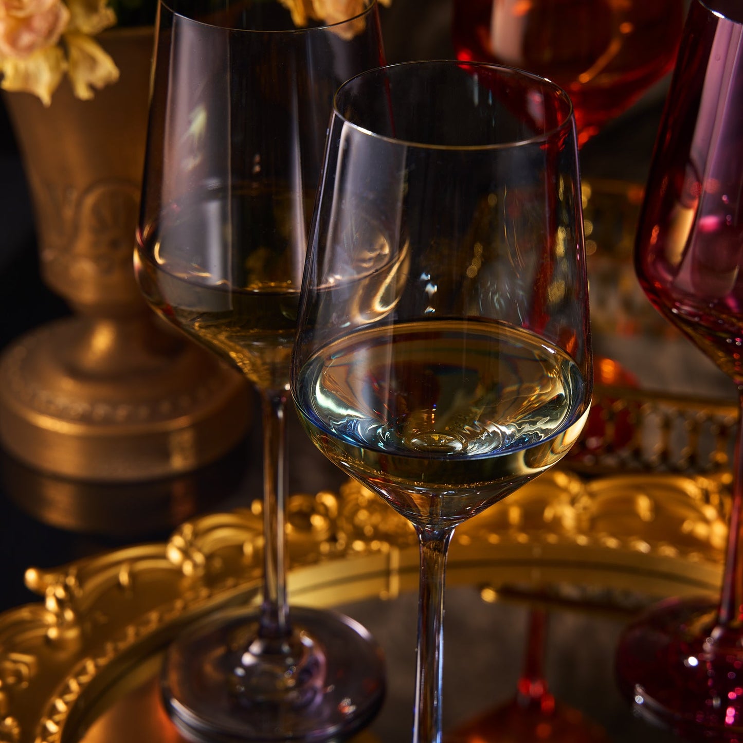 Colored Wine Glass Set, Large 12 oz Glasses Set of 6, Unique Italian Style Tall Stemmed for White& Red Wine, Water, Margarita Glasses, Color Tumbler, Gifts, Viral Beautiful Glassware - Dinner Party