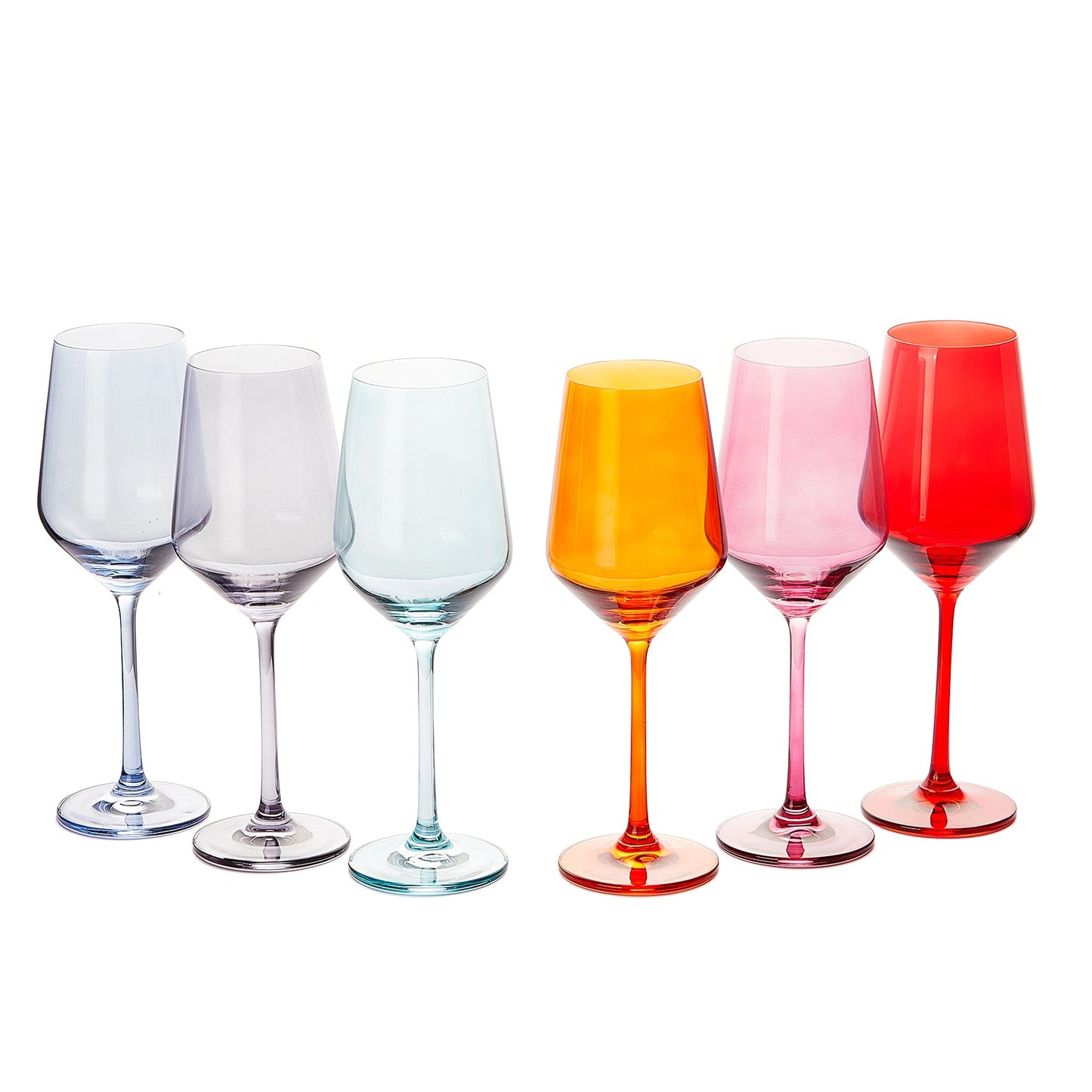 Colored Wine Glass Set, Large 12 oz Glasses Set of 6, Unique Italian Style Tall Stemmed for White& Red Wine, Water, Margarita Glasses, Color Tumbler, Gifts, Viral Beautiful Glassware - Dinner Party