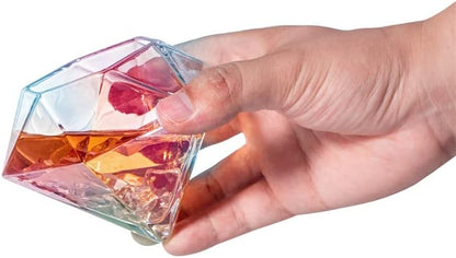 Set of 2 Iridescent Diamond Whiskey & Wine Glasses 10oz - Wine, Whiskey, Water, Diamond Shaped, Diamonds Collection Sparkle Patented Wine Savant - Stands Alone, Or on Stand