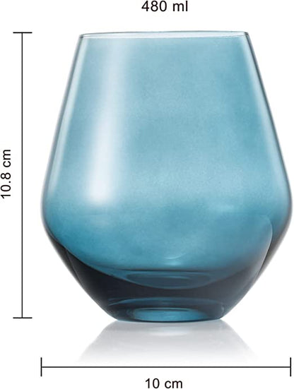 Colored Stemless Crystal Wine Glass Set of 4, Gift For Her, Him, Wife, Friend - Large 16 oz Glasses, Unique Italian Style Tall Drinkware - Red & White, Dinner, Color Beautiful Glassware - (Pastel)