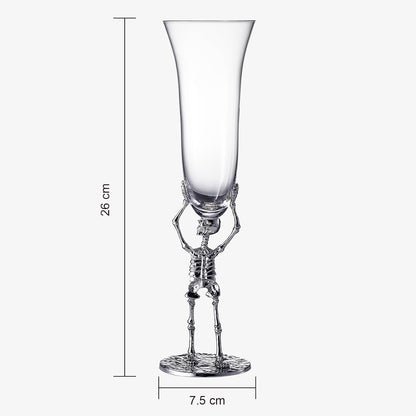 Stemmed Skeleton Champagne Flute Glass | Set of 2 | 7.5oz Halloween Skeleton Glasses 10" H, Goth Gifts, Skeleton Gifts, Skeleton Decor, Spooky Wine Gift Set, Perfect for Halloween Themed Parties
