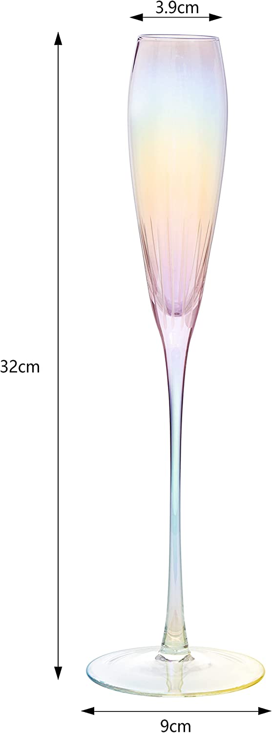 Parisian Performance Glassware French Paris Collection Crystal Pink Glasses, Red & White Wines - The Wine Savant - For Weddings Present Everyday Beautiful Gift Anniversary (Iridescent Champagne 2 set)