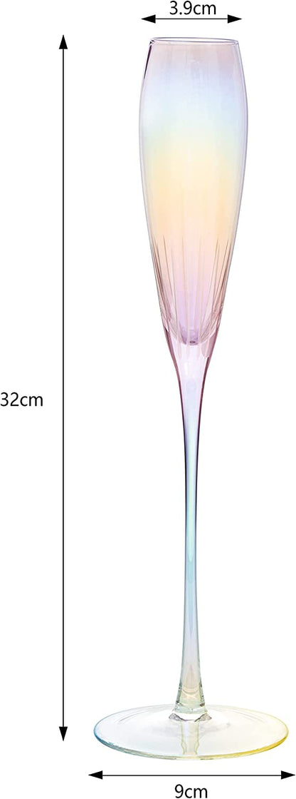 Parisian Performance Glassware French Paris Collection Crystal Pink Glasses, Red & White Wines - The Wine Savant - For Weddings Present Everyday Beautiful Gift Anniversary (Iridescent Champagne 2 set)