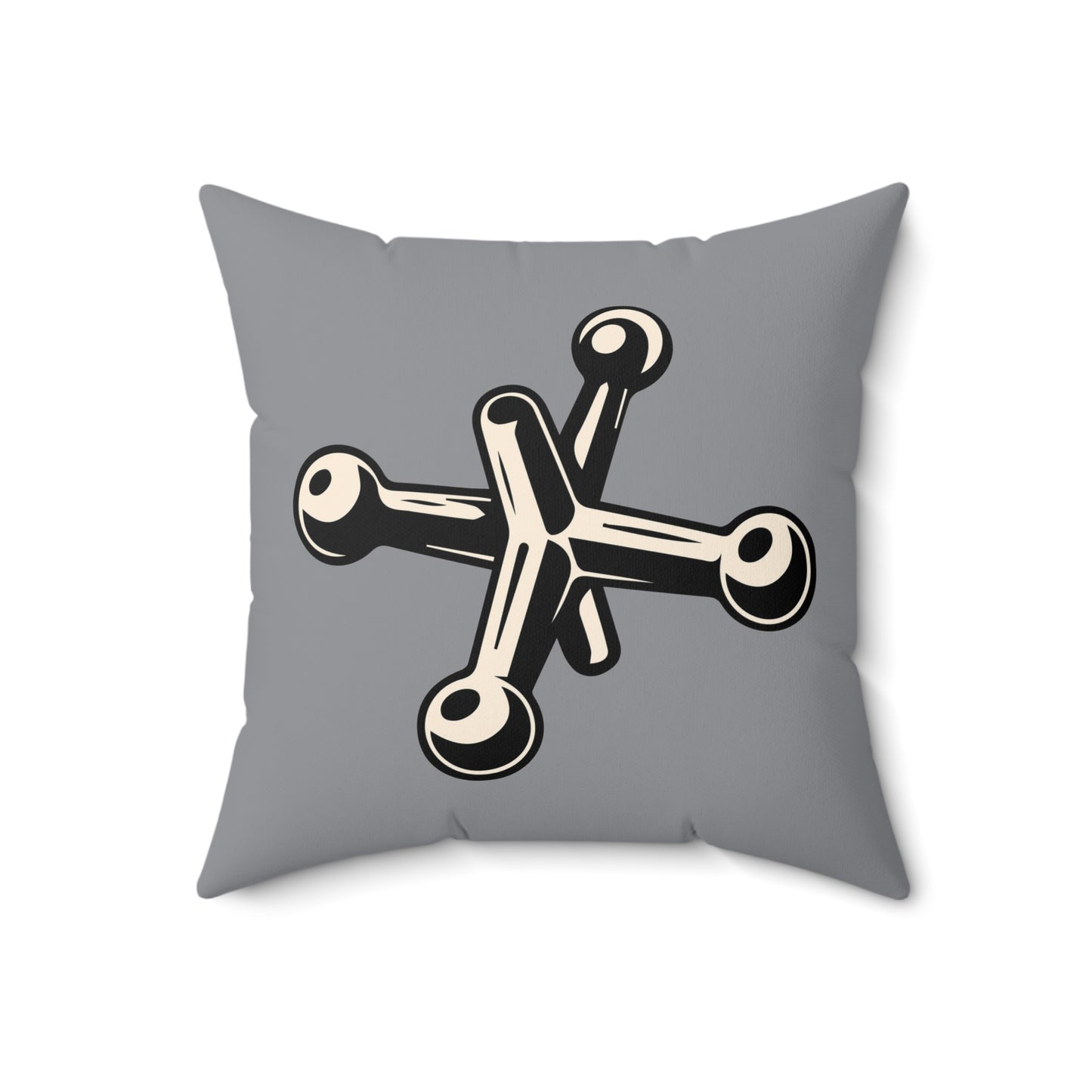 Quadratisches Kissen Jacks aus Wildlederimitat, cremeweiß – grau