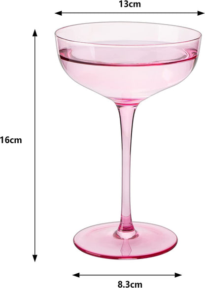 The Wine Savant Colored Coupe Glass | 7oz | Set of 4 Colorful Champagne & Cocktail Glasses, Fancy Manhattan, Crystal Martini, Cocktails Set, Margarita Bar Glassware Gift, Vintage (Blush Pink)