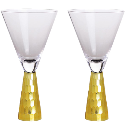 Set of 2 Elegant Gold Funnel Shaped Cocktail/Martini Glasses - 8oz