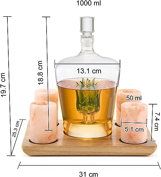 Tequila Decanter With Four Pink Himalayan Salt Shot Glasses Set, Perfect for Tequila Agave Liquor Lovers, 34 OZ Bottle, 1.6 OZ Shot Glass, Tequila, Liquor Party Decorations Cinco De Mayo (Agave)