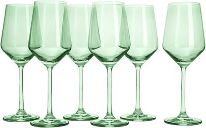 Green Colored Wine Glass Set, 12oz Glasses Set of 6 - Wedding Mint Green, Gift, Baby Shower Gender Reveal Decor Baby Unique Italian Style Tall Stemmed for White & Red Wine Elegant Glassware Color