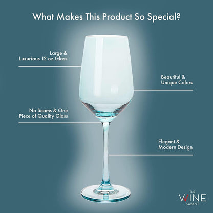 Make Your Own Set Wine Glass SINGLE, Muted Blue Colored Large 12 oz Glass, Unique Italian Style Tall for White & Red Wine, Mothers Day Gift, Set of 1 Beautiful Glassware (Midnight Blue)