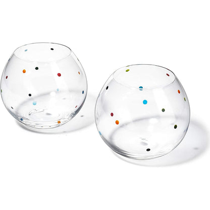 Polka Dot Set of 2 Stemless Bubble Wine Glasses 18 oz by The Wine Savant - Polka Dot Rainbow Glasses, Colored Wine Glasses, Bubble Glasses, Unique Tumblers Gift Idea For Everyday, Weddings, Parties