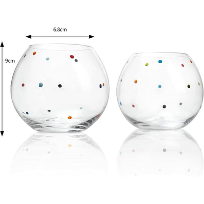 Polka Dot Set of 2 Stemless Bubble Wine Glasses 18 oz by The Wine Savant - Polka Dot Rainbow Glasses, Colored Wine Glasses, Bubble Glasses, Unique Tumblers Gift Idea For Everyday, Weddings, Parties