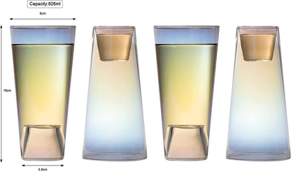 Shot in the Pint Glass, Take a Shot Funny Beer Glass 4-Set 7"H The Wine Savant - Beers Pilsner Tumblers Perfect for Entertaining, Home Bar, Weddings, Parties, Funny Gifts 21oz (640mL) (Iridescent)