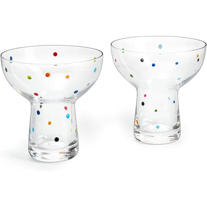 The Wine Savant Hand Blown Margarita Glass – Luxury Hand Blown Confetti Margarita, Martini & Champagne Glasses Cinco de Mayo, Hand Blown Glass – Large Party (Polka Dot Vintage Design)