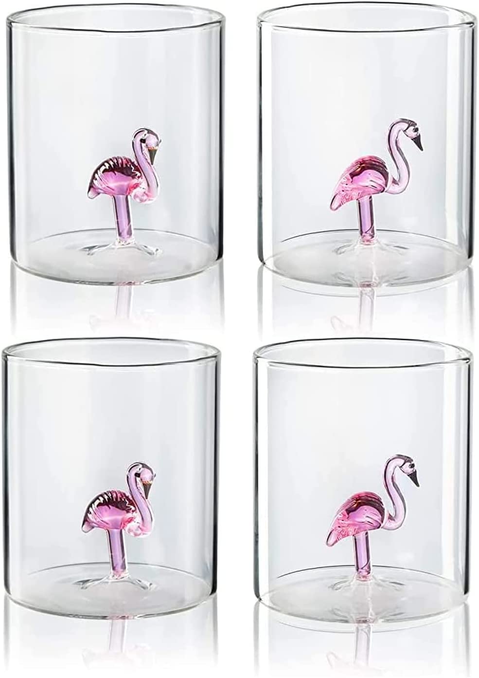 The Wine Savant Flamingo Pitcher & 4 Glasses Set Decanter with 4 Pink Flamingo Glasses 9oz Elegant Glass Set, Great for Water Iced Tea, Sangria, Lemonade, and More! 1300ml 9" H, Cute!