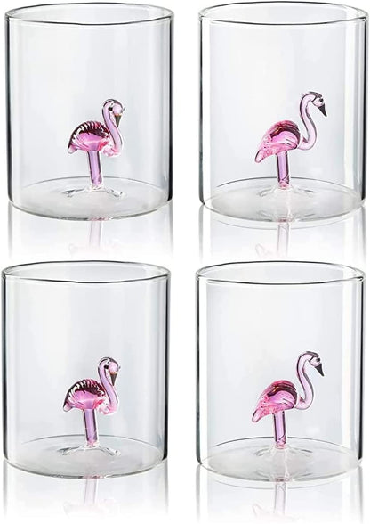 The Wine Savant Flamingo Pitcher & 4 Glasses Set Decanter with 4 Pink Flamingo Glasses 9oz Elegant Glass Set, Great for Water Iced Tea, Sangria, Lemonade, and More! 1300ml 9" H, Cute!