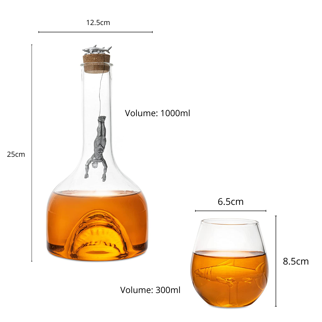 Shark Wine & Whiskey Decanter & Glasses Set by The Wine Savant - 1000ml Shark Decanter with 2 10oz Glasses - Shark Figurine, Aquatic Home Decor, Whiskey Gifts for Sea Lovers, Nautical Gifts, Gift Set