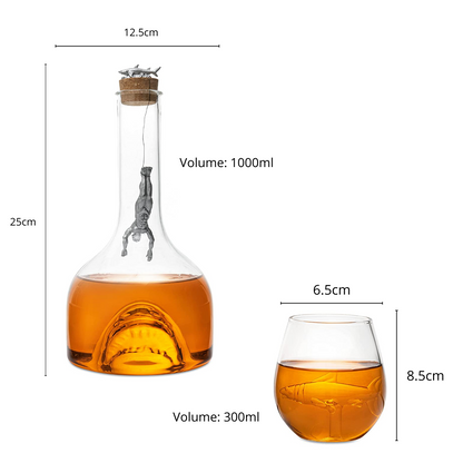 Shark Wine & Whiskey Decanter & Glasses Set by The Wine Savant - 1000ml Shark Decanter with 2 10oz Glasses - Shark Figurine, Aquatic Home Decor, Whiskey Gifts for Sea Lovers, Nautical Gifts, Gift Set