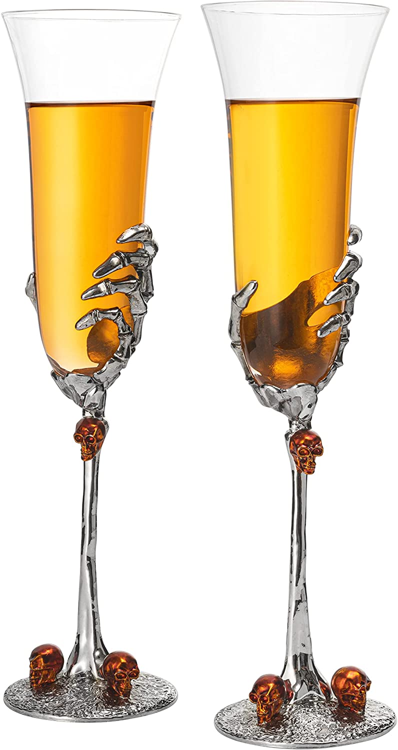 Stemmed Skeleton Champagne Glasses Set of 2 by The Wine Savant