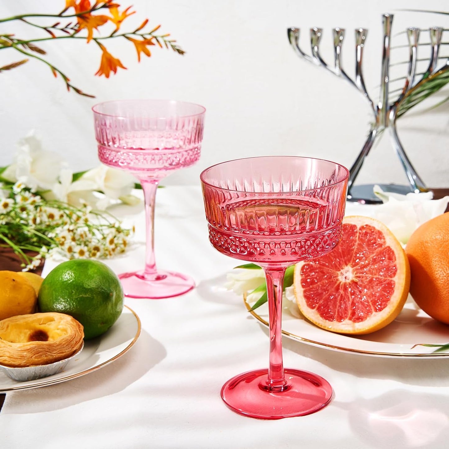 Art Deco Colored Crystal Coupe Glass | Set of 6 | Large 9.6oz Stemmed Glassware