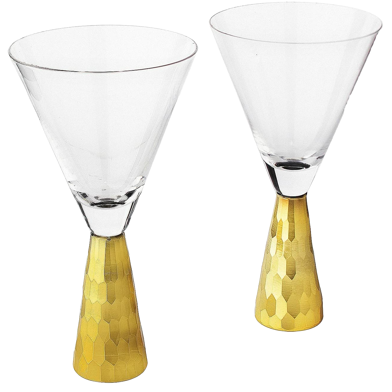 Set of 2 Elegant Gold Funnel Shaped Cocktail/Martini Glasses - 8oz