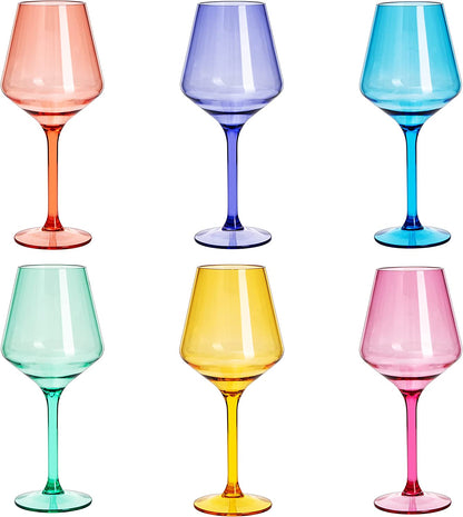 European Style Crystal, Stemmed Wine Glasses, Acrylic Glasses Tritan Drinkware, Unbreakable Colored, 6 - Set - Shatterproof BPA-free plastic, Reusable, All Purpose Glassware, Hand Wash Only 15oz