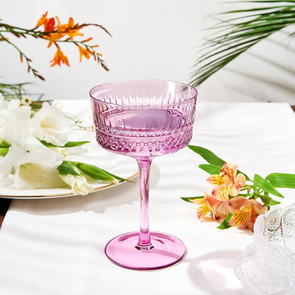 Art Deco Colored Crystal Coupe Glass | Set of 6 | Large 9.6oz Stemmed Glassware