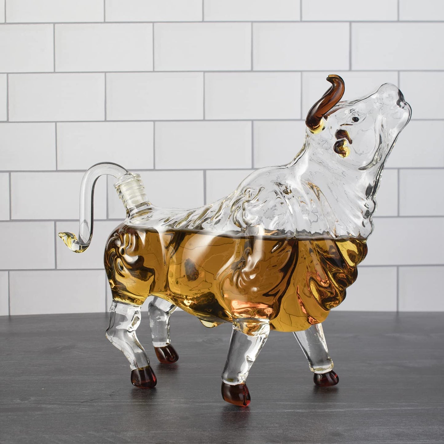 The Wine Savant Charging Bull Heads Up Animal Liquor Decanter Made For Bourbon, Whiskey, Scotch, Rum, or Tequila, Zodiac Shape