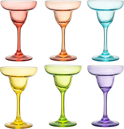 The Wine Savant Hand Blown Colorful Margarita & Martini Glass (Set of 6) – Fancy 7.4oz Luxury Hand Blown For Cocktails, Water, Wine, Juice, & Champagne Glasses Cinco de Mayo Large Party, Set of 6