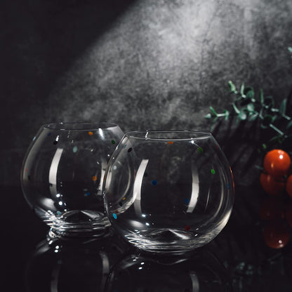 Polka Dot Set of 2 Stemless Bubble Wine Glasses 18 oz by The Wine Savant - Polka Dot Rainbow Glasses, Colored Wine Glasses, Bubble Glasses, Unique Tumblers Gift Idea For Everyday, Weddings, Parties