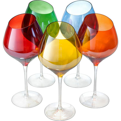 Slanted Rim Colored Wine Glasses by The Wine Savant – Set of 5 Stylish and Slant Rim Wine Glasses for Parties, Multicolor Set for Weddings Anniversary, White or Red Wine, Cabernet Bordeaux 20 oz