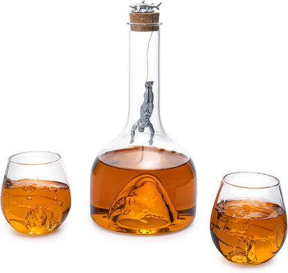 Shark Wine & Whiskey Decanter & Glasses Set by The Wine Savant - 1000ml Shark Decanter with 2 10oz Glasses - Shark Figurine, Aquatic Home Decor, Whiskey Gifts for Sea Lovers, Nautical Gifts, Gift Set