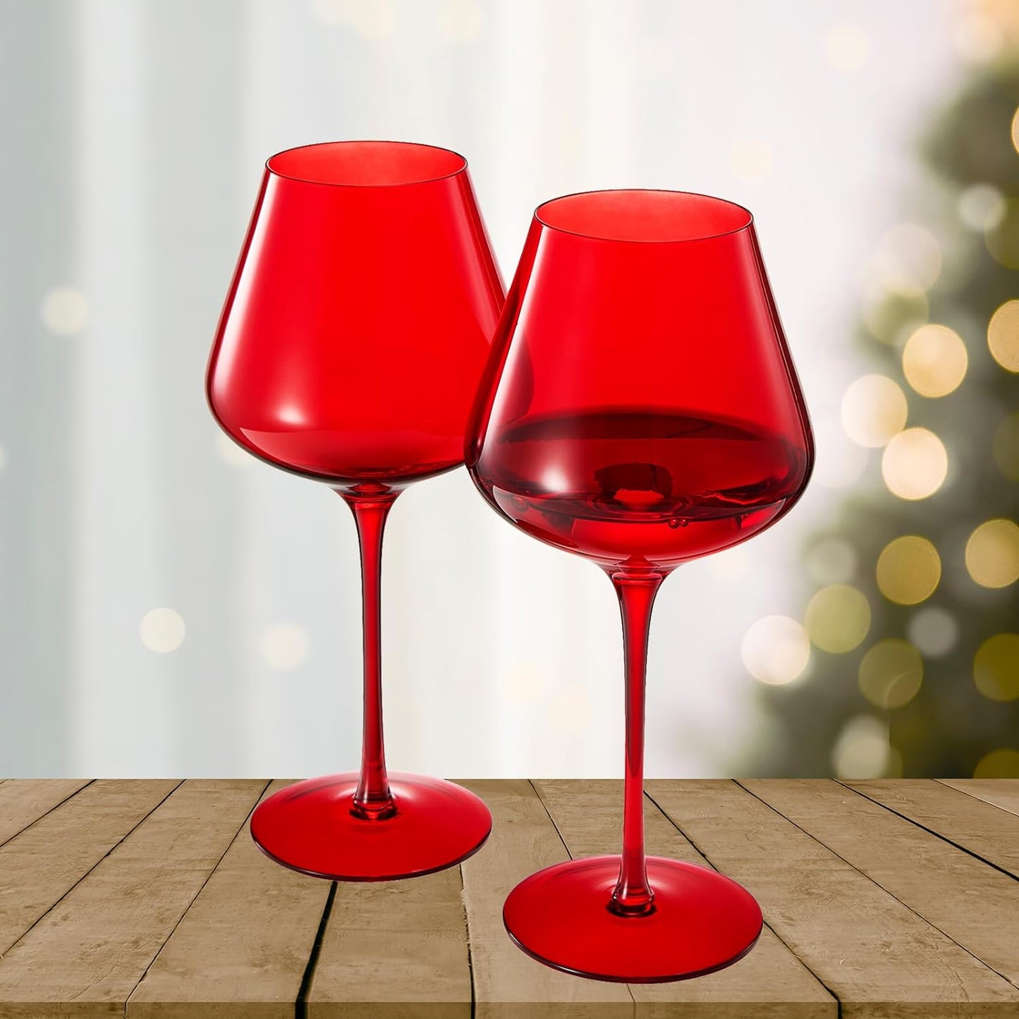 Crystal Christmas Holiday Red Colored Crystal Wine Glass Set of 2, Gift For Hosting, Her, Wife, Mom Friend - Large 20 oz Glasses, Unique Italian Style Tall Drinkware - Red & White, Color Glassware