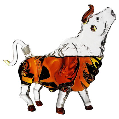 The Wine Savant Charging Bull Heads Up Animal Liquor Decanter Made For Bourbon, Whiskey, Scotch, Rum, or Tequila, Zodiac Shape