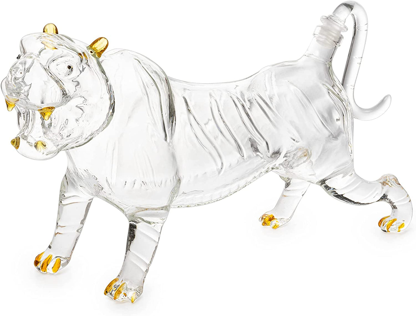 Tiger Decanter 1000ml 11"L Whiskey and Wine Decanter by The Wine Savant 7"H, Tiger Glass Decanter For Whiskey, Scotch, Spirits, Wine, For Whiskey Lovers, Tiger Lovers, Tiger King Gifts