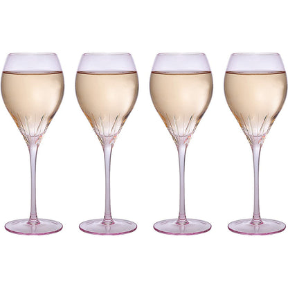 Paris Collection Crystal Pink Balloon Wine Glasses, Red & White Wines 14 oz Set of 4 by The Wine Savant - Extraordinary Parisian Glass, For Wedding Beautiful Present Anniversary Birthday Women Men Bar