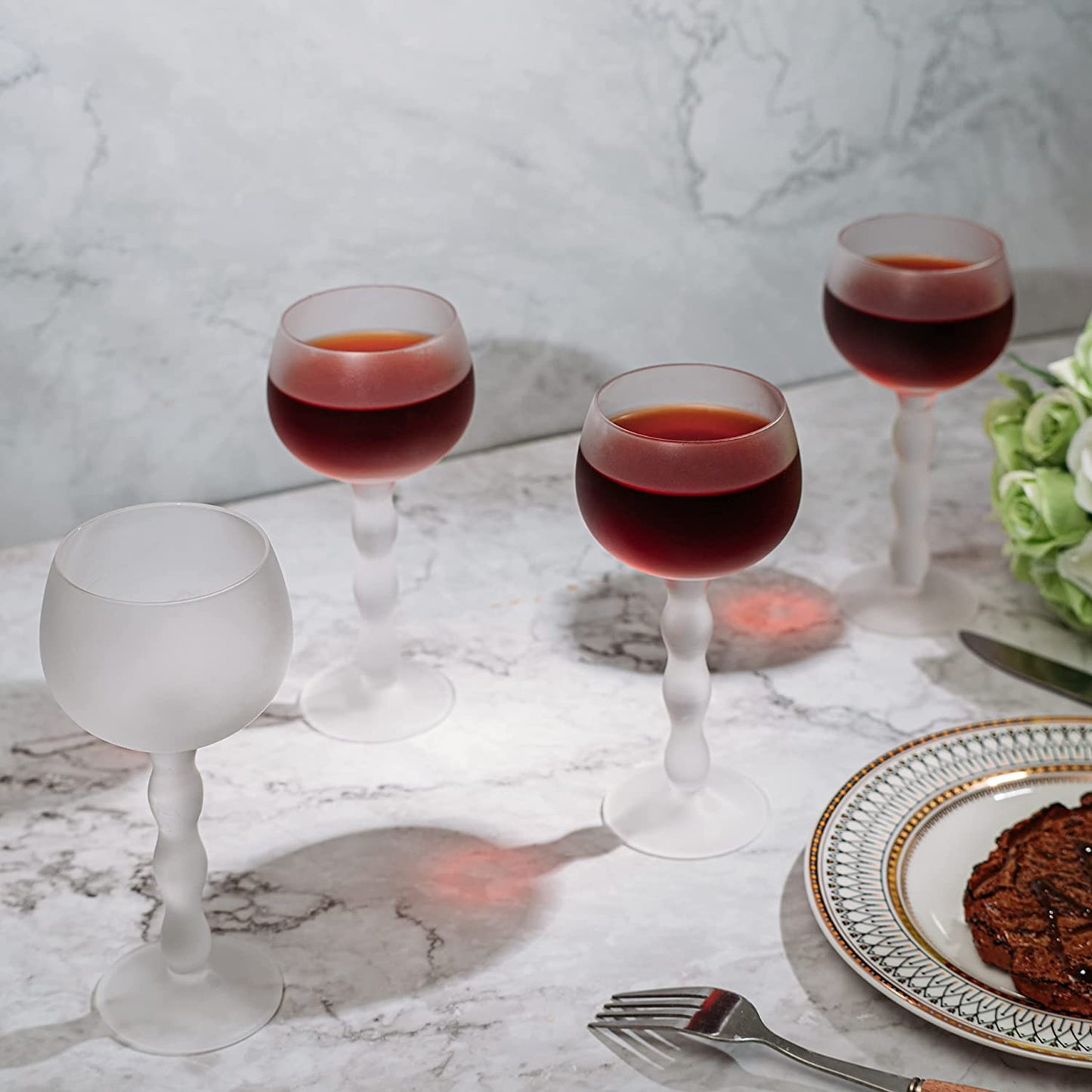 The Wine Savant Aesthetic Cloud Elegant Crystal Wine & Water Glasses, Hand Blown, Premium Trendy Sand Blasted Glasses - Stemmed Red White Wine Glasses, 100% Lead-Free - Pinot Noir - 7 oz Rim