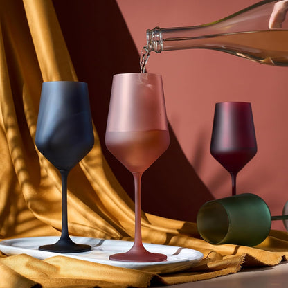 Frosted Colored Crystal Wine Glass | Set of 4 | Italian Style Tall Drinkware